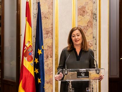 La presidenta del Congreso de los Diputados, Francina Armengol, durante su comparecencia este lunes.