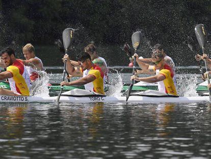 Craviotto, Toro, Cooper y Germade en la final europea del K4-500 donde ganaron el oro. 