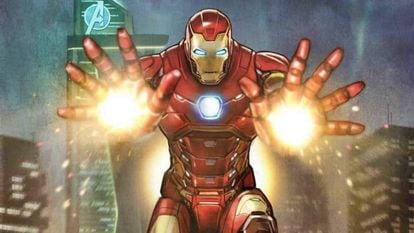 Detail of a cover of an Iron Man comic published by Marvel. 