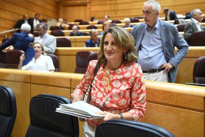 La vicepresidenta tercera y ministra para la Transición Ecológica, Teresa Ribera, este martes en el Senado.