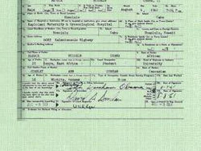 Imagen del certificado de nacimiento del presidente Barack Obama