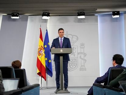Pedro Sánchez, durante su comparecencia el sábado en La Moncloa tras el Consejo de Ministros extraordinario.
