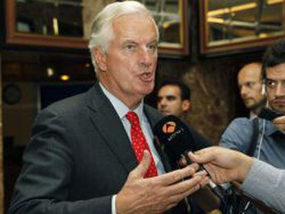 El comisario europeo de Mercado Interior y Servicios, Michel Barnier, ayer en un hotel de Madrid.