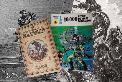 Montaje fotográfico con varios ejemplares de '20.000 leguas de viaje submarino', de Julio Verne.