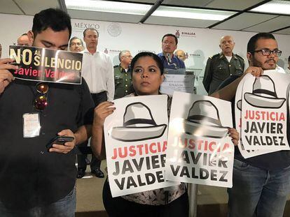 Periodistas en Sinaloa protestan por el asesinato de Javier Valdez.