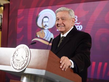 El presidente de México, Andrés Manuel López Obrador, durante la conferencia de esta mañana.