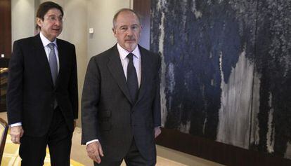 El presidente de Bankia, Goirigolzarri, y su antecesor Rodrigo Rato.