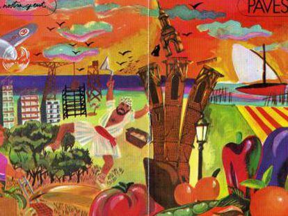 Ilustraci&oacute;n de un disco del grupo Pavesos, obra de Rafa Gassent, en la que aparece representado Rafael Gallart (como el piloto de la avioneta).