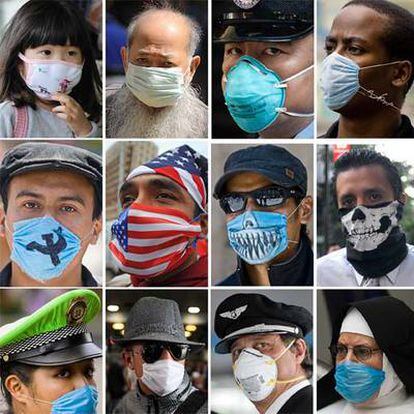 La gripe H1N1 se ha extendido rápidamente. En la imagen, personas de distintos países que intentan protegerse del virus con mascarillas.