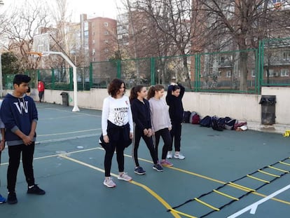 Isabel Díaz Ayuso, en la presentación de la tercera hora de Educación Física en la Comunidad de Madrid.