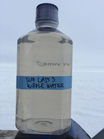 Una muestra de agua extraída del lago Mercer.