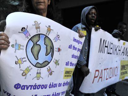 Marcha antirracista en Atenas, el s&aacute;bado 19 de enero. 