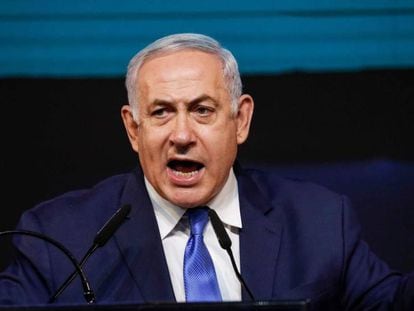 El primer ministro de Israel, Benjamin Netanyahu, tras conocer los resultados de las elecciones legislativas este miércoles en Tel Aviv. 