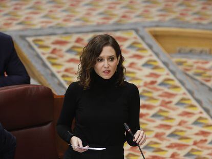 Isabel Díaz Ayuso, este jueves en el pleno de la Asamblea de Madrid.
