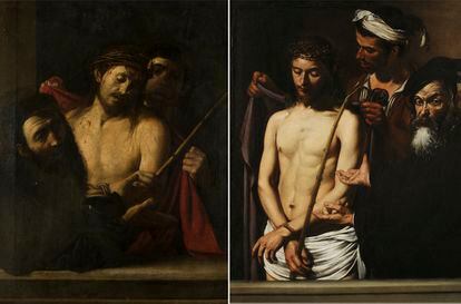 El supuesto 'caravaggio' aparecido en Madrid y el eccehomo de Caravaggio del Palacio Bianco de Génova.