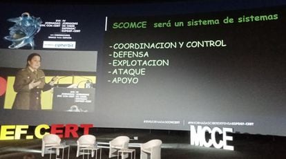 Presentación del programa del Sistema de Combate en el Ciberespacio (Secomce) en las jornadas sobre ciberseguridad en Pozuelo de Alarcón (Madrid).