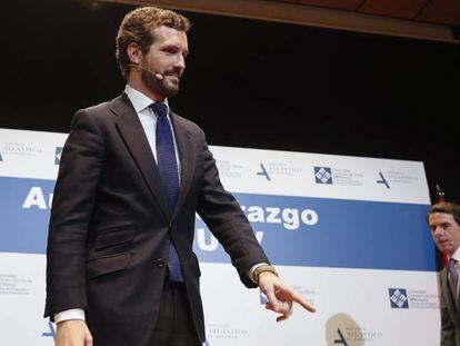 Pablo Casado, este martes, en un acto junto a José María Aznar. En vídeo, declaraciones de Casado este miércoles.