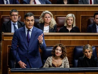 Pedro Sánchez, este miércoles durante su intervención en la sesión de control al Gobierno celebrada en el Congreso.