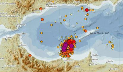 El terremoto de Melilla se ha sentido en Málaga. En la imagen, sismicidad en la zona de Alborán hasta el 11 de marzo.