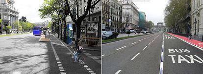 Recreación del futuro carril bici por el centro de Madrid.