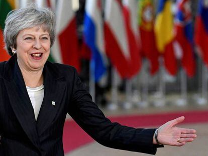 La primera ministra de Reino Unido, Theresa May, a su llegada este jueves a la reunión del Consejo Europeo en Bruselas.