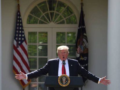 Trump anuncia el pasado jueves en la Casa Blanca la retirada de EE UU del Acuerdo de París contra el cambio climático.
