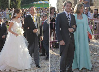 José Bono, con su hija Amelia a la entrada de la iglesia. A la derecha, Manuel con su madre y madrina Natalia Figueroa.