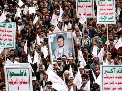 Manifestación en Saná a favor de los rebeldes Huthi, el pasado martes.