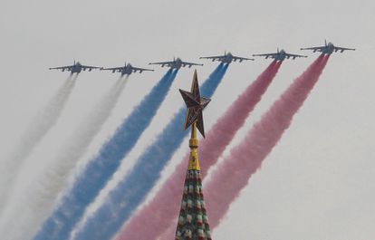 Ensayos aéreos para el Día de la Victoria, el lunes en Moscú. 
