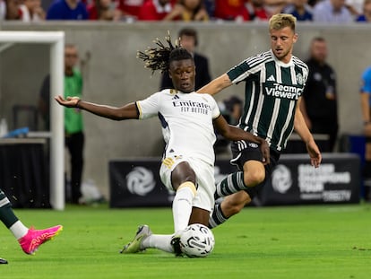 Camavinga, en una acción del partido entre el Real Madrid y el Manchester United esta semana.