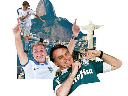 Jair Bolsonaro con la camiseta de su equipo, el Palmeiras, y la de su mayor rival, el Flamengo.