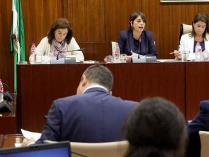 Elena Cort&eacute;s, segunda por la izquierda, en la comisi&oacute;n de Fomento del Parlamento celebrada este jueves.