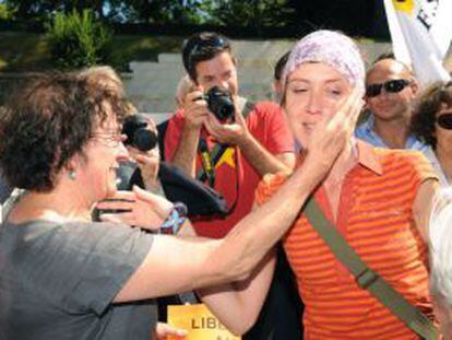 Aurore Martin, a su llegada a la manifestación en Bayona el 25 de junio. 