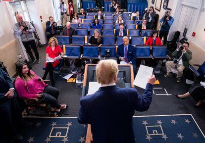 El presidente Donald Trump, durante una rueda de prensa en Whasington.