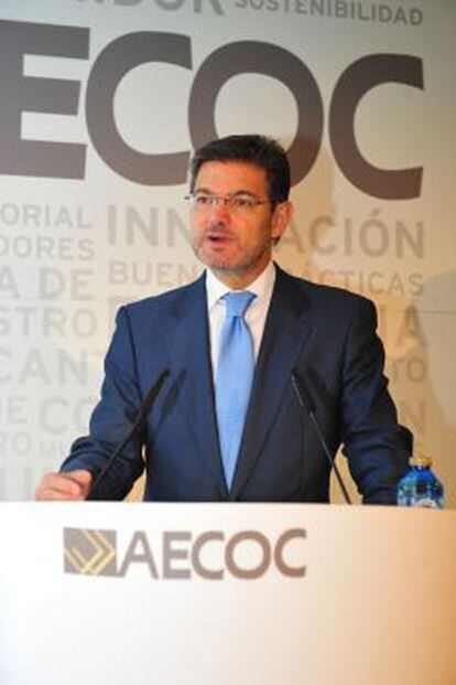 Rafael Catal&aacute;, ministro de Justicia, durante su intervenci&oacute;n en el seminario organizado por Aecoc.