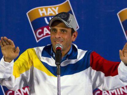 Henrique Capriles, durante la rueda de prensa.