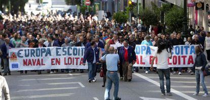 Protesta de los trabajadores del naval de Vigo.