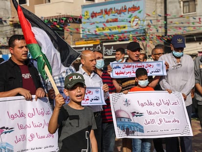 Manifestación en solidaridad con los palestinos de Jerusalén, el domingo en Gaza.