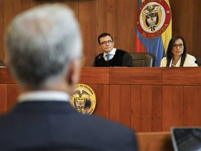 Álvaro Uribe durante su audiencia en la Corte Suprema de Justicia de Bogotá el pasado 8 de octubre.