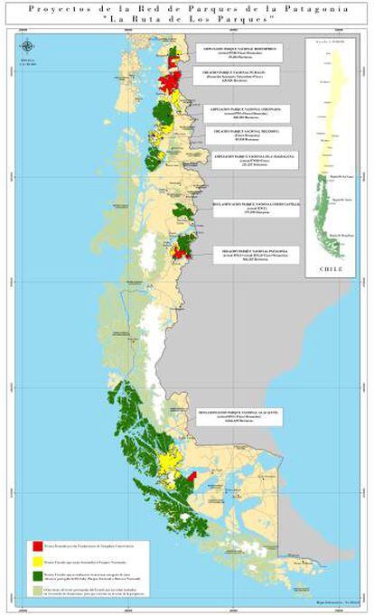 Red de parques nacioales de la Patagonia chilena.