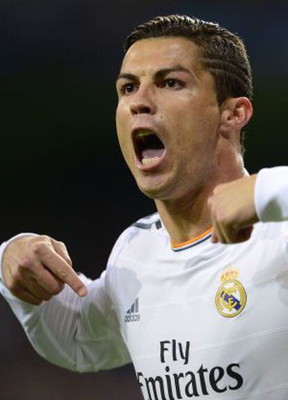 Cristiano celebra un gol con el Madrid.