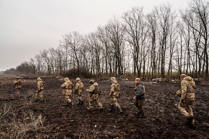 Entrenamiento militar en la región de Donetsk este 13 de febrero. 