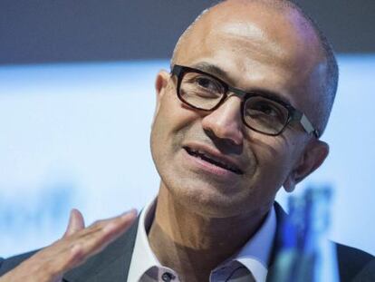 El consejero delegado de Microsoft, Satya Nadella ayer en Berlin.