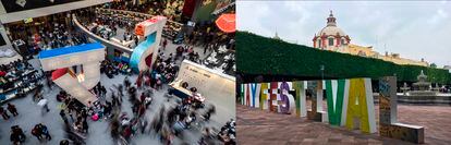 Aspecto de general de los visitantes a la Feria Internacional del Libro de Guadalajara (México) y letrero del Hay Festival. (Foto de Héctor Guerrero)