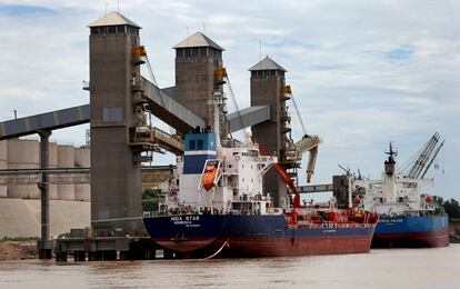 Terminal portuaria de carga en las cercanías de Rosario.
