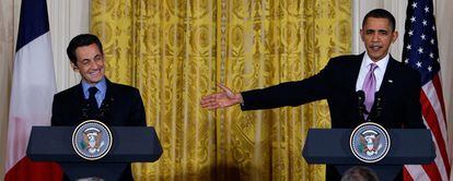 Sarkozy y Obama, durante su comparecencia pública en Washington.
