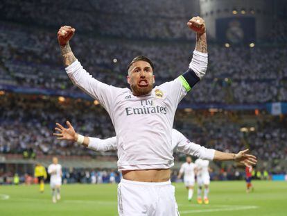 Sergio Ramos celebra su gol.