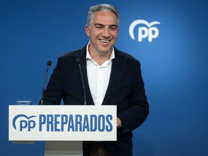 Elías Bendodo, el lunes tras la reunión del Comité de Dirección del PP, en Madrid.