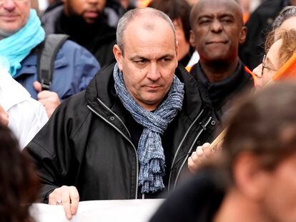 Laurent Berger, en una manifestación contra la reforma de las pensiones, en París, el pasado 6 de abril.