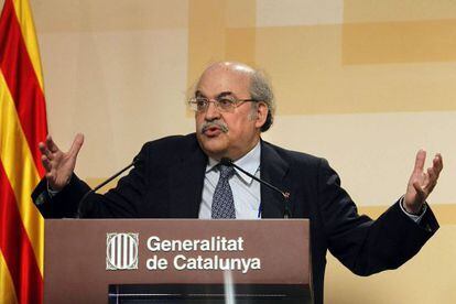 Andreu Mas-Colell, consejero de Economía de la Generalitat, en un momento de la rueda de prensa.